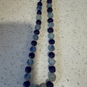Elegant Vintage Blue Recycled Glass Beaded Necklace